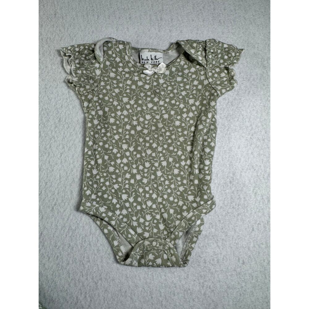 Nicole Miller 0-3M lot of 2 Green One Piece Floral Footie with White Bows Spring - Picture 14 of 16